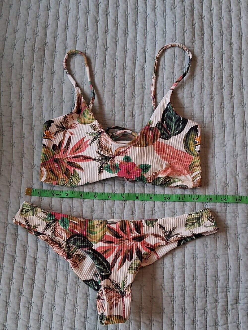 Boys + Arrows Tropical Floral Bikini in Cream, Coral and Green - Picture 6 of 11